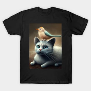 Bird sits on Cat T-Shirt